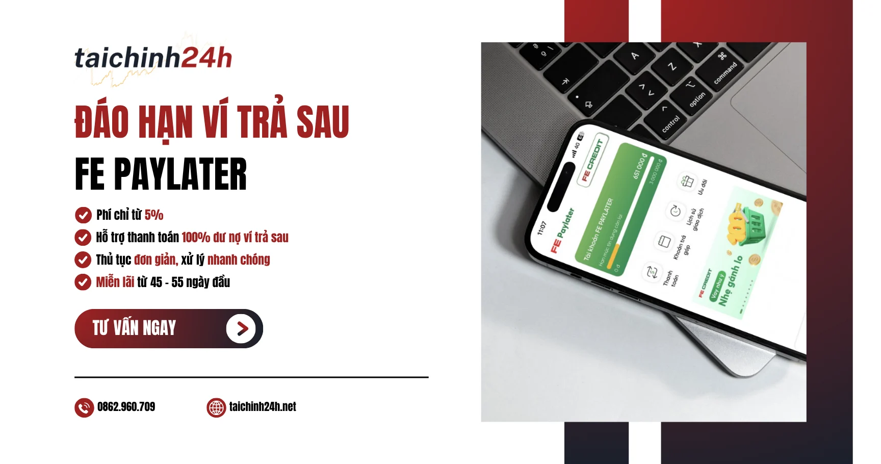 Đáo hạn ví trả sau FE PayLater phí từ 5%, hỗ trợ 100% dư nợ