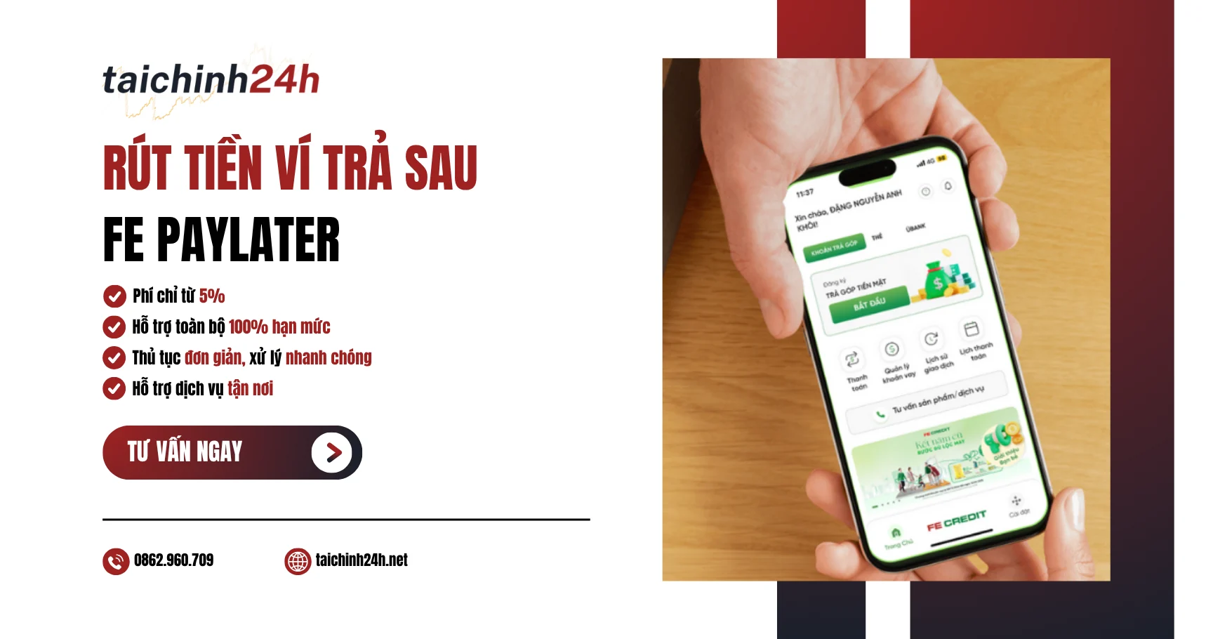 Rút tiền ví trả sau FE PayLater uy tín – Hỗ trợ 100% hạn mức